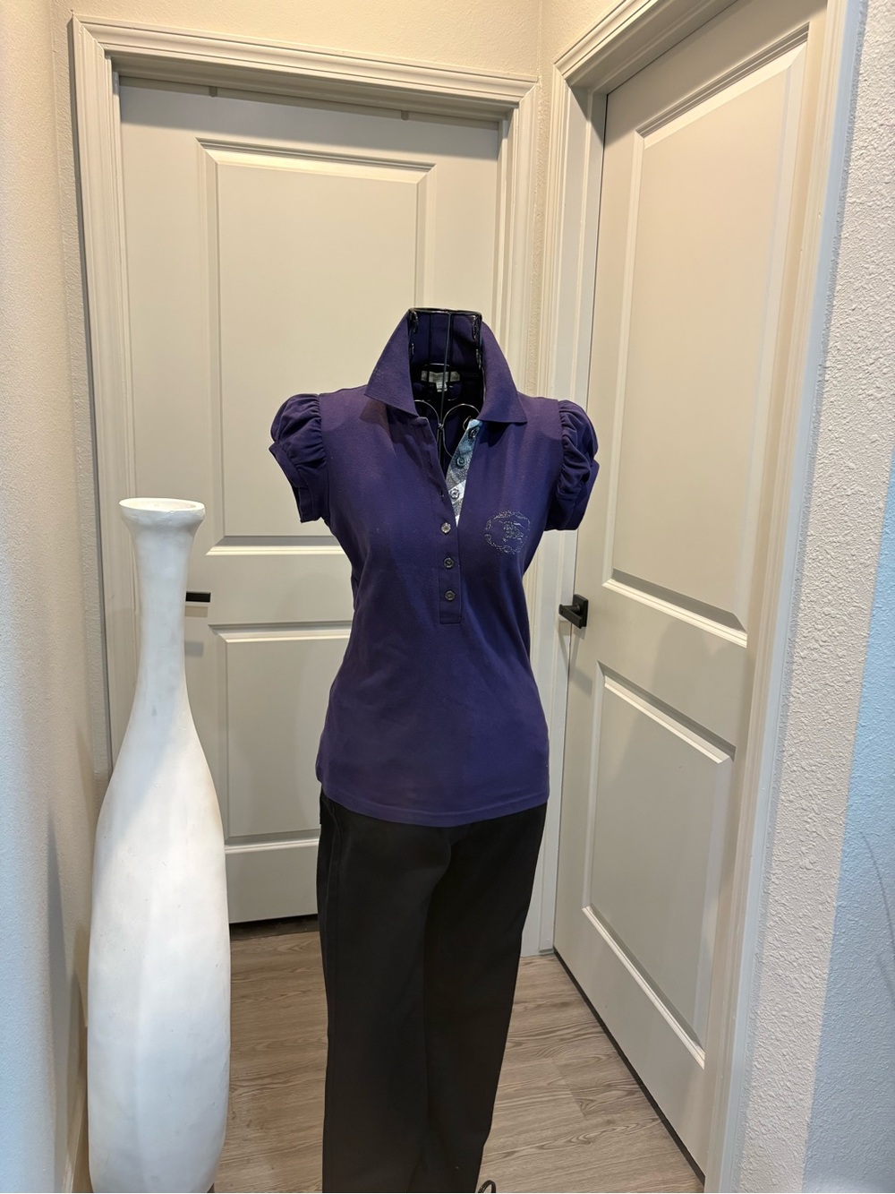 Burberry Purple Puff-Sleeve Button-Down Polo Shirt